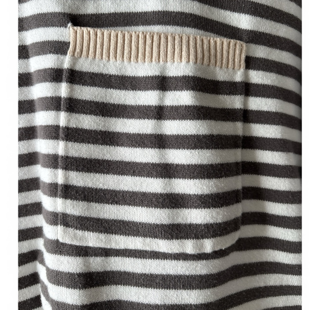 Striped Black & Cream Knit Sweater with Chest Pocket - Picture 4 of 10